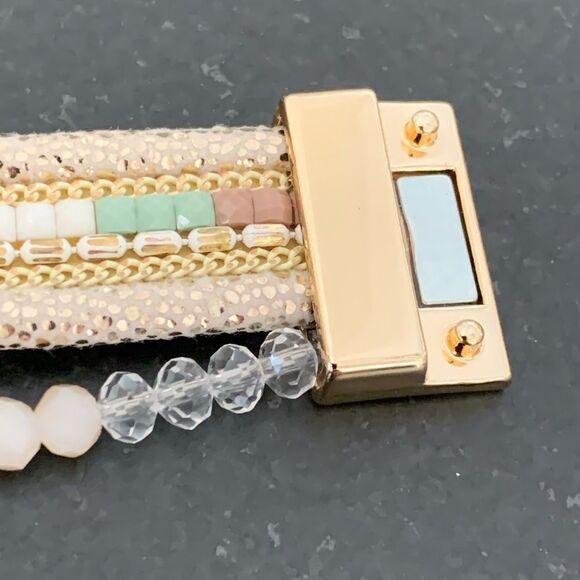 Desert Dawn Cuff Bracelet - Vegan Leather with Crystal Accents & Magnetic Clasp - Picture 5 of 7